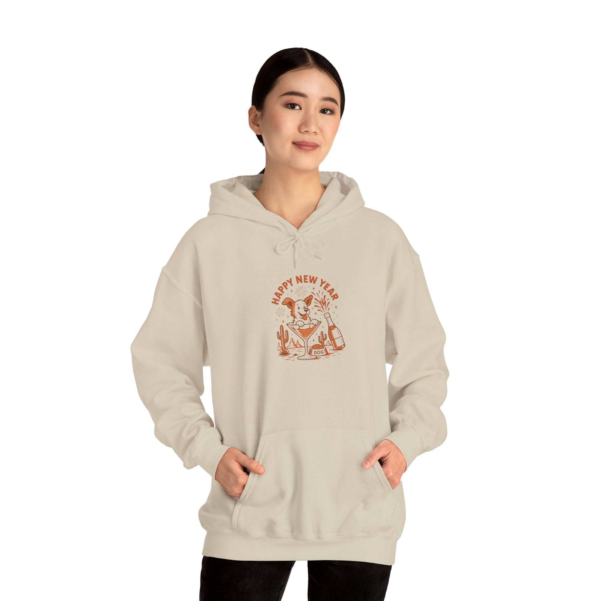 Happy New Year Cat Hoodie - Cute Celebration Graphic Sweatshirt