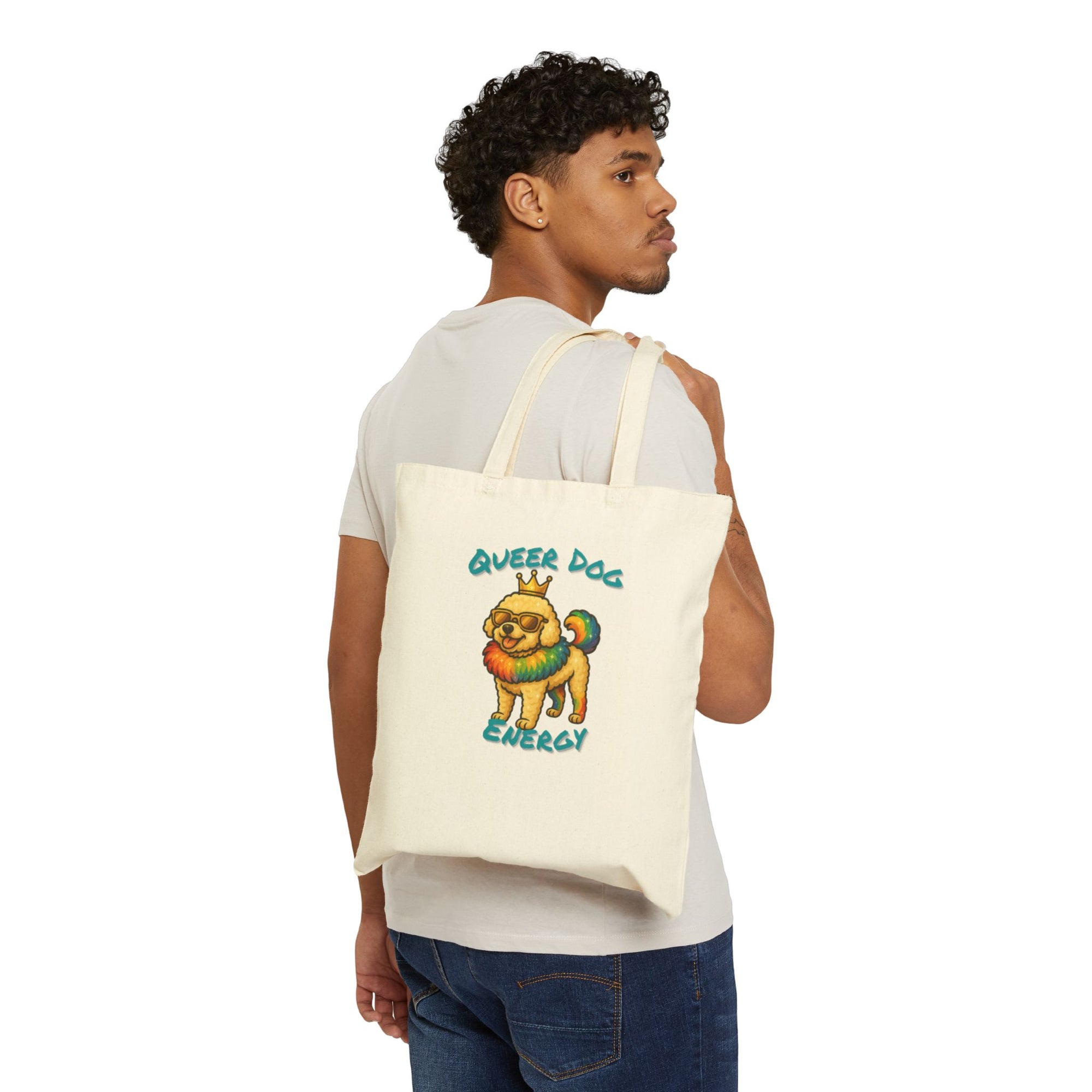Queer Dog Energy Tote Bag | Eco-Friendly Cotton Bag, Dog Lover Gift, Pride Accessories, Everyday Carry, Fun Shopping Tote