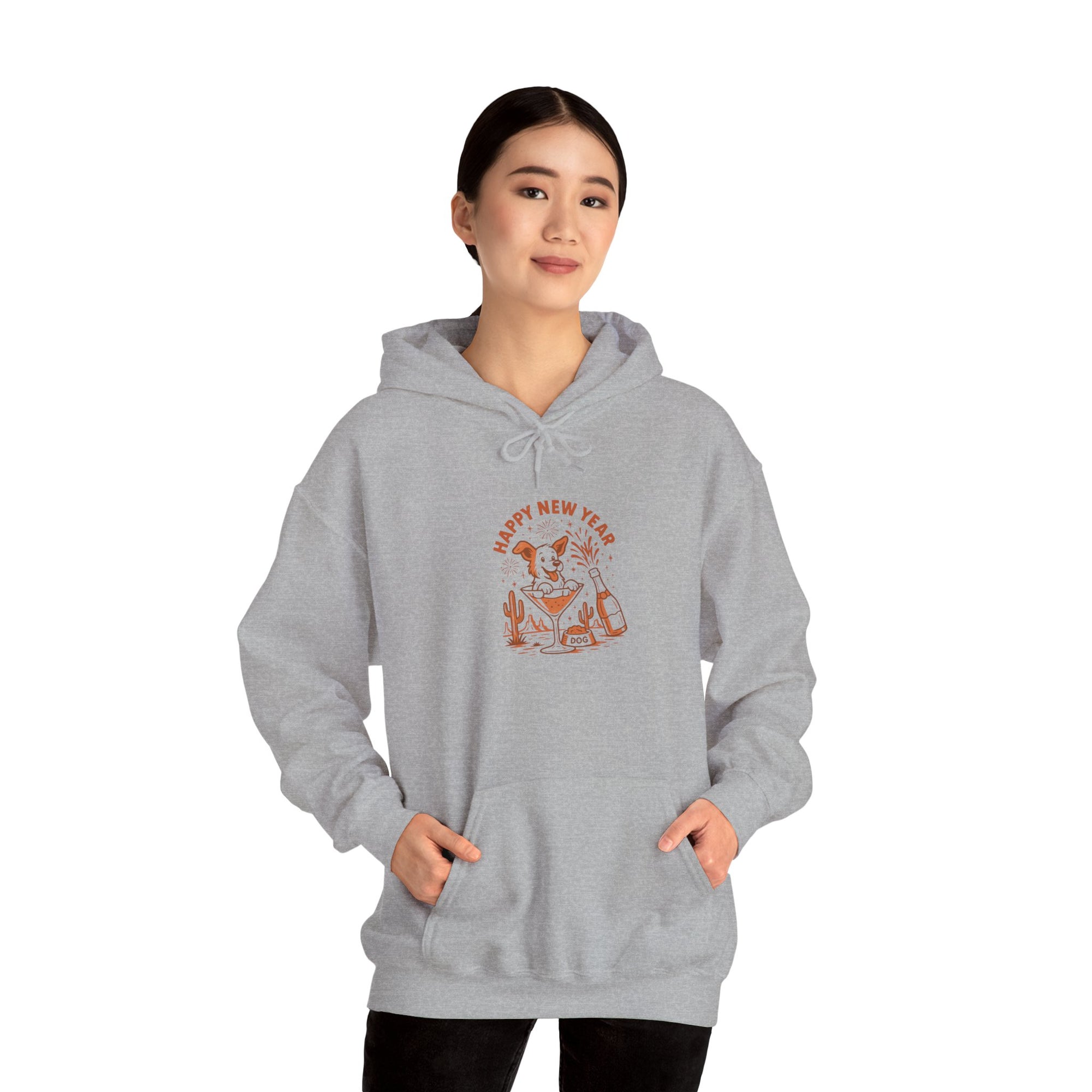 Happy New Year Cat Hoodie - Cute Celebration Graphic Sweatshirt