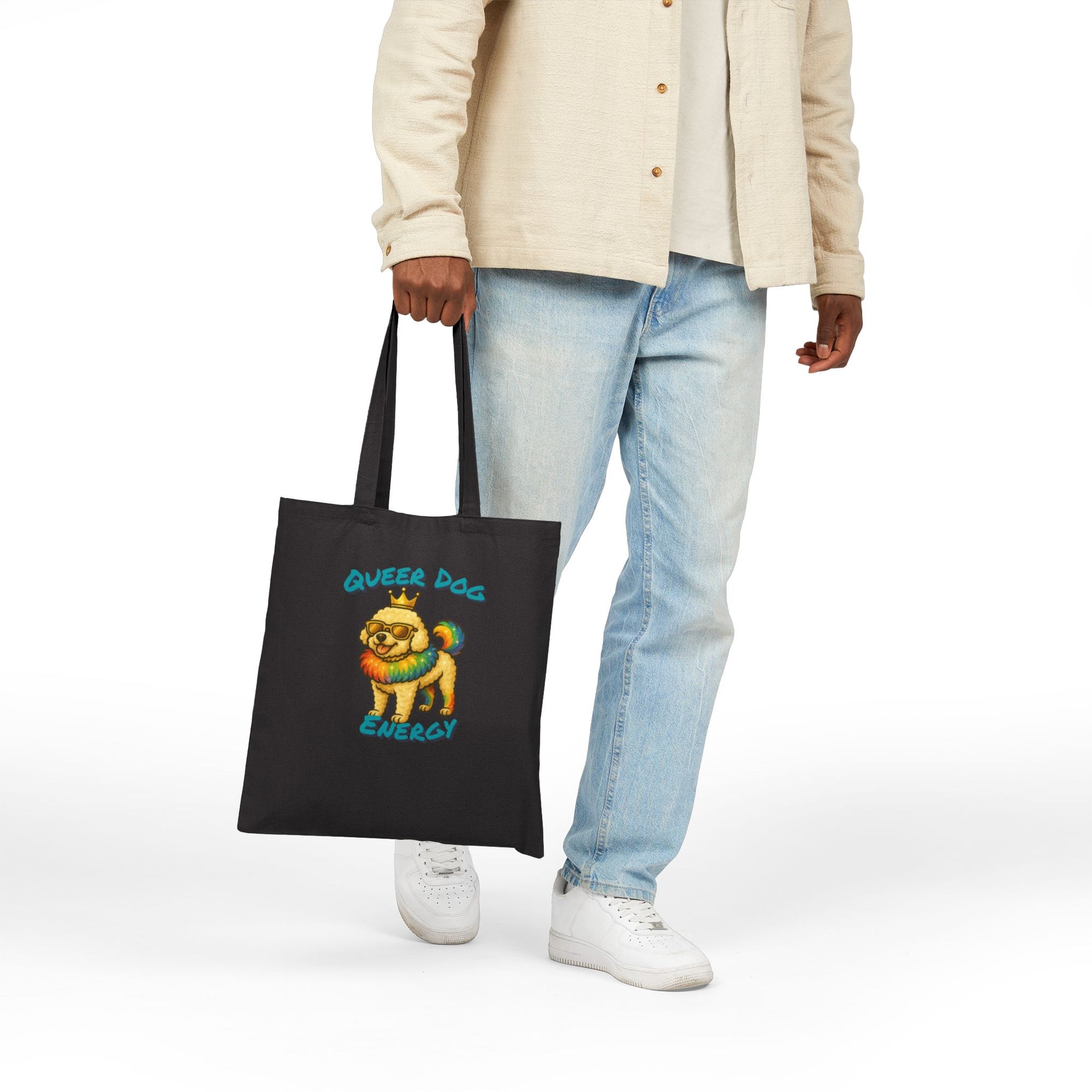 Queer Dog Energy Tote Bag | Eco-Friendly Cotton Bag, Dog Lover Gift, Pride Accessories, Everyday Carry, Fun Shopping Tote
