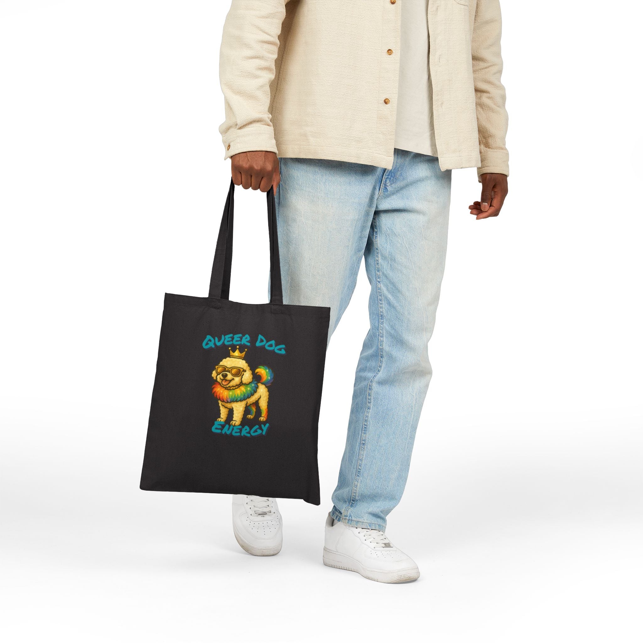 Queer Dog Energy Tote Bag | Eco-Friendly Cotton Bag, Dog Lover Gift, Pride Accessories, Everyday Carry, Fun Shopping Tote