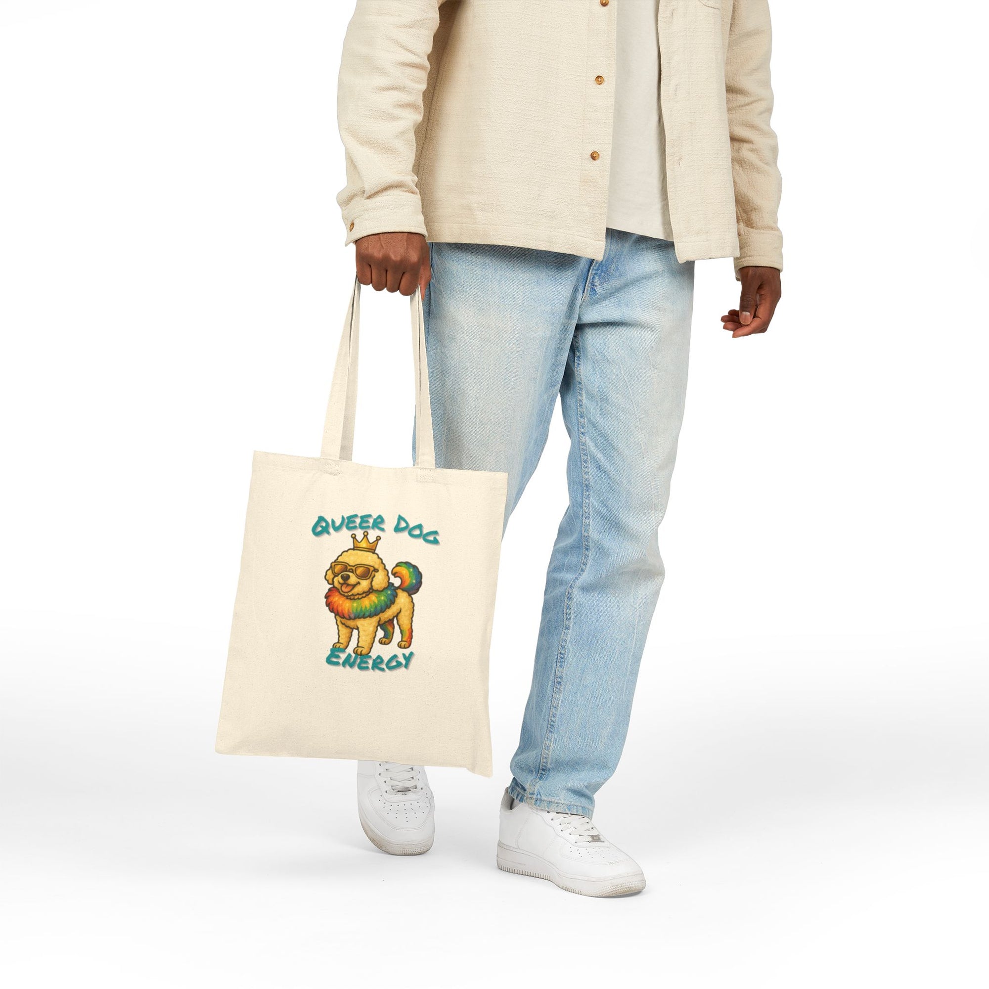Queer Dog Energy Tote Bag | Eco-Friendly Cotton Bag, Dog Lover Gift, Pride Accessories, Everyday Carry, Fun Shopping Tote