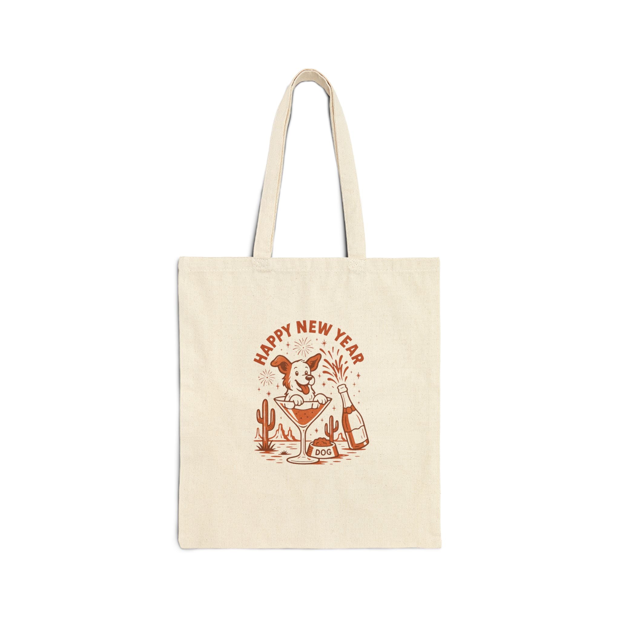 Happy New Year Dog Tote Bag — Printed Cotton Canvas Reusable Shopper